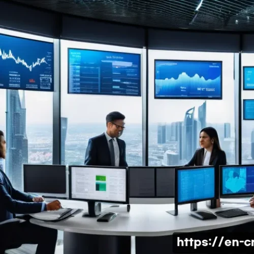 Home 33 신용분석사 해외 취업 가능성 - A modern international finance office setting showing a diverse group of professional credit analyst...