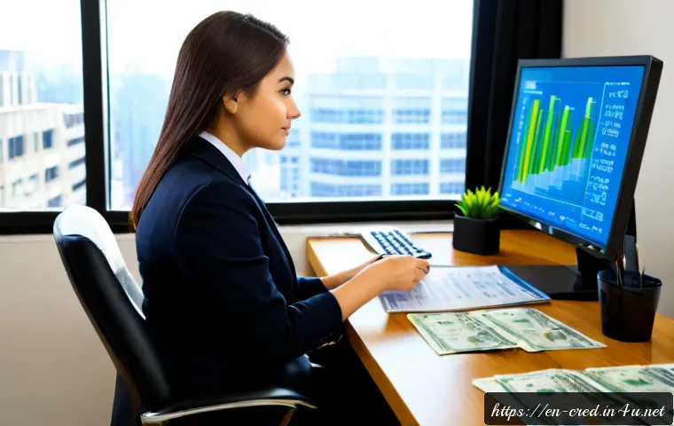 Home 17 신용분석사 자격증 취득 후 진로 - Photorealistic career pathway scene for a newly certified credit analyst: confident young profession...